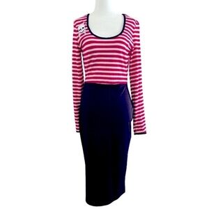 LNWOT Deadly Dames pinup striped long sleeve bodycon dress